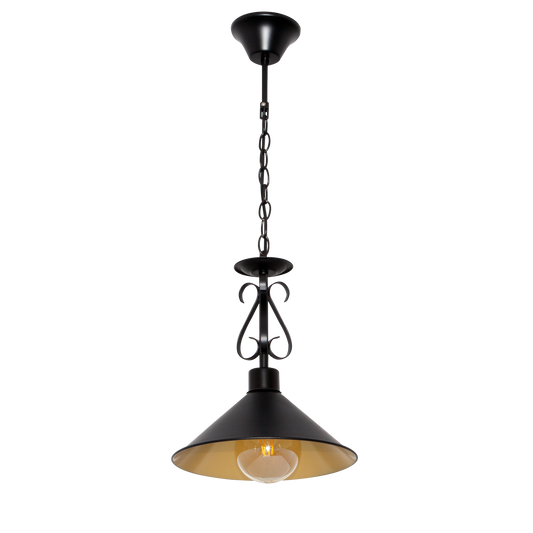 Lámpara Azalea fabricada en metal color negro y oro, estilo rústico