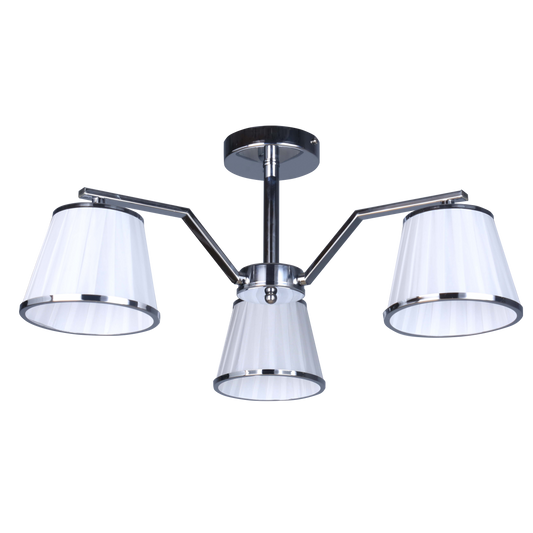 Lámpara Trebol fabricada en metal color cromo con pantalla textil blanca