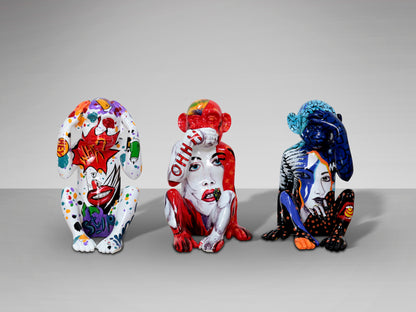 Set de 3 Figuras Decorativas Monos Sabios Grafiti 24 cm Schuller en ambiente decorado | Schuller