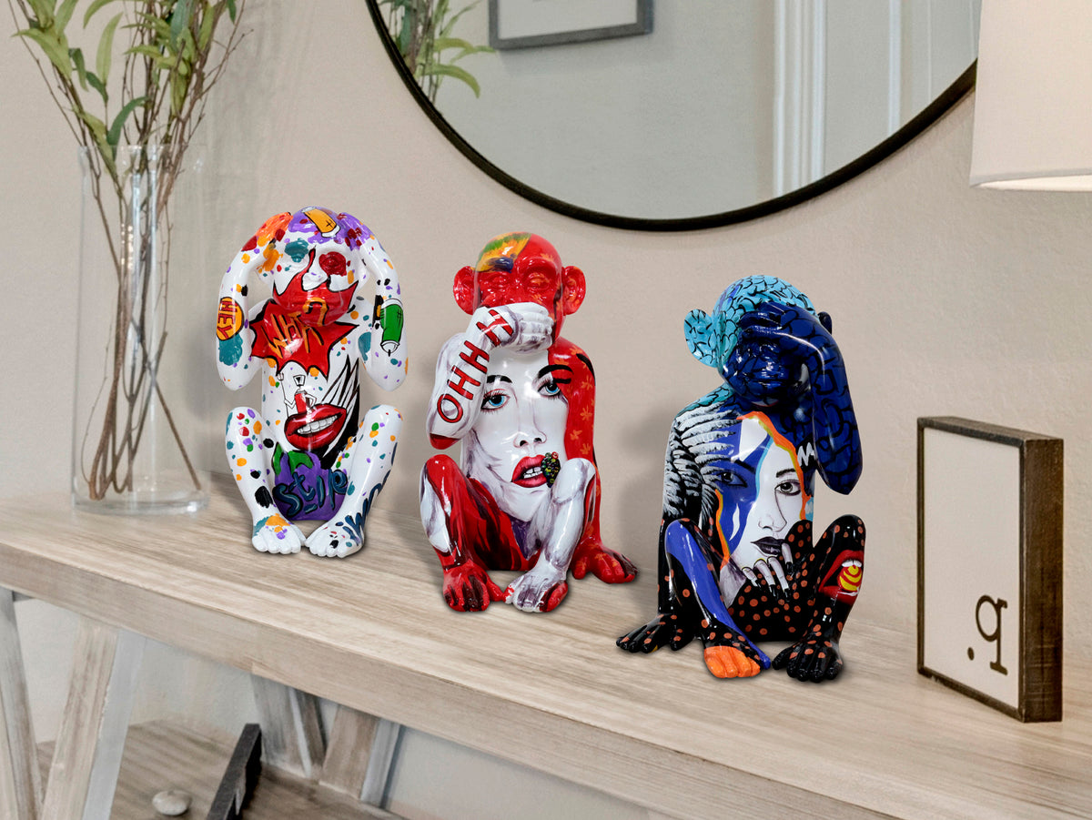 Set de 3 Figuras Decorativas Monos Sabios Grafiti 24 cm Schuller en ambiente decorado | Schuller