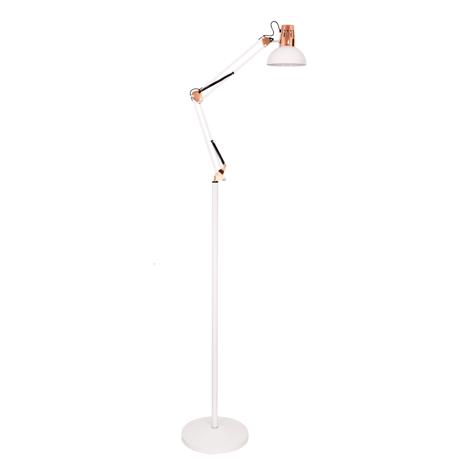 Lámpara de pie moderna en blanco y cobre ideal para salón