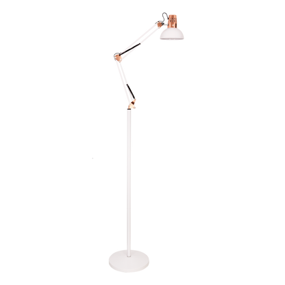Lámpara de pie moderna en blanco y cobre ideal para salón