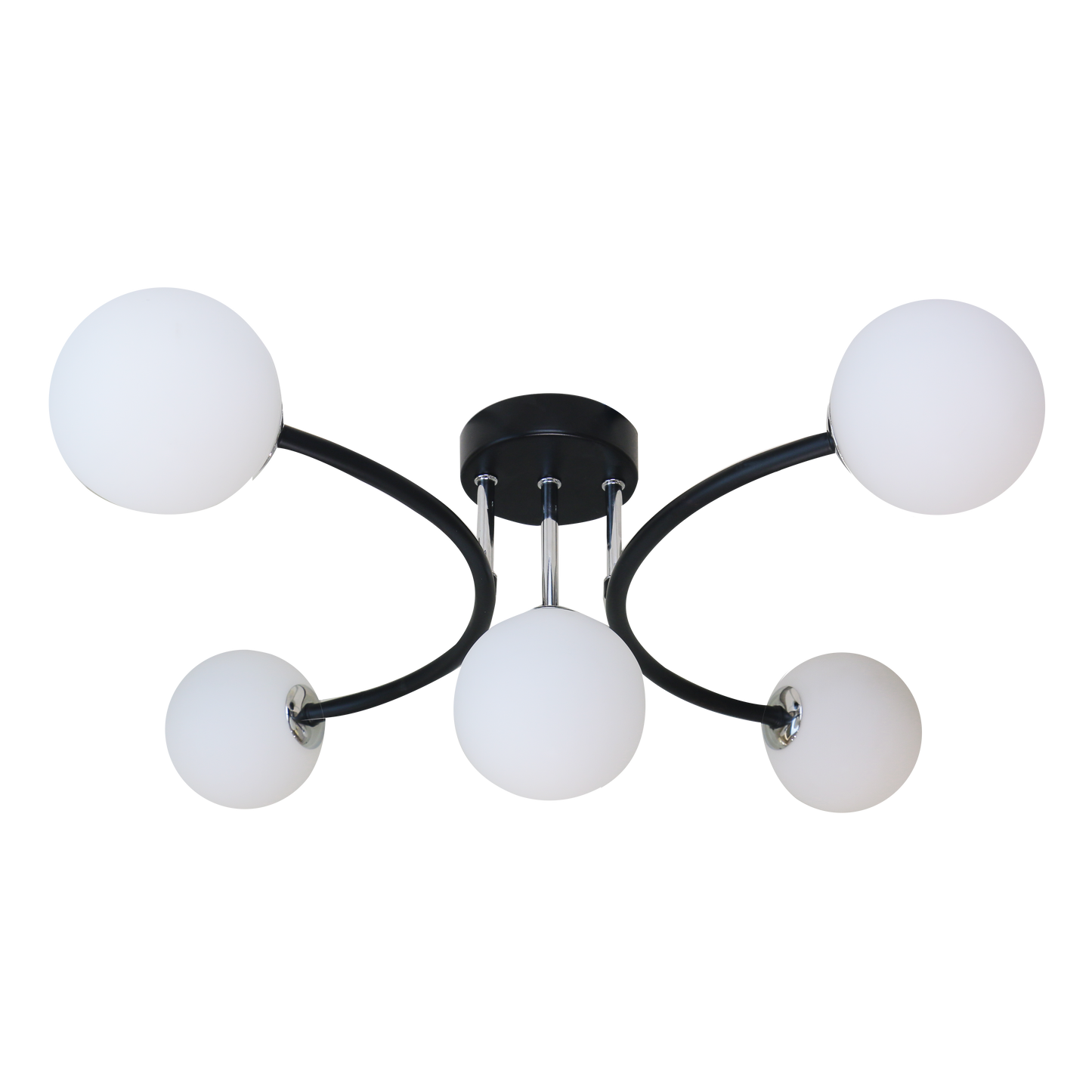 Lámpara La Habana fabricada en metal color negro/cromo con tulipas de cristal blanco