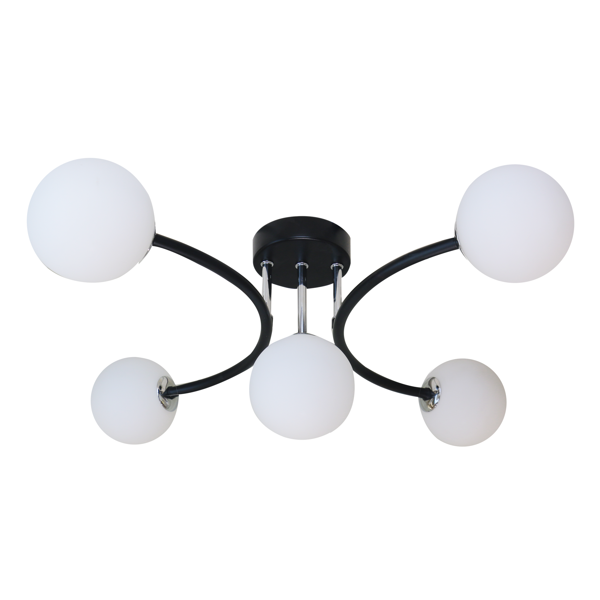 Lámpara La Habana fabricada en metal color negro/cromo con tulipas de cristal blanco