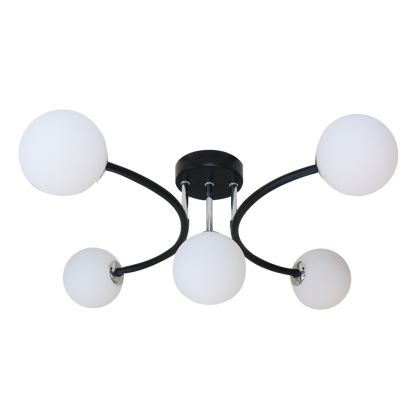 Lámpara La Habana fabricada en metal color negro/cromo con tulipas de cristal blanco