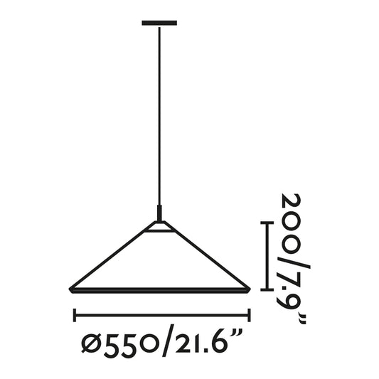 Plano con medidas de Lámpara Colgante Exterior Saigon R55 Blanco Mate Nahtrang FARO