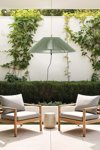 Lámpara SAIGON fabricada en aluminio color gris oscuro con pantalla verde oliva