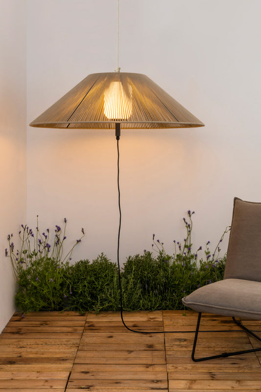 Lámpara SAIGON fabricada en aluminio color gris oscuro con cuerda de poliéster ocre