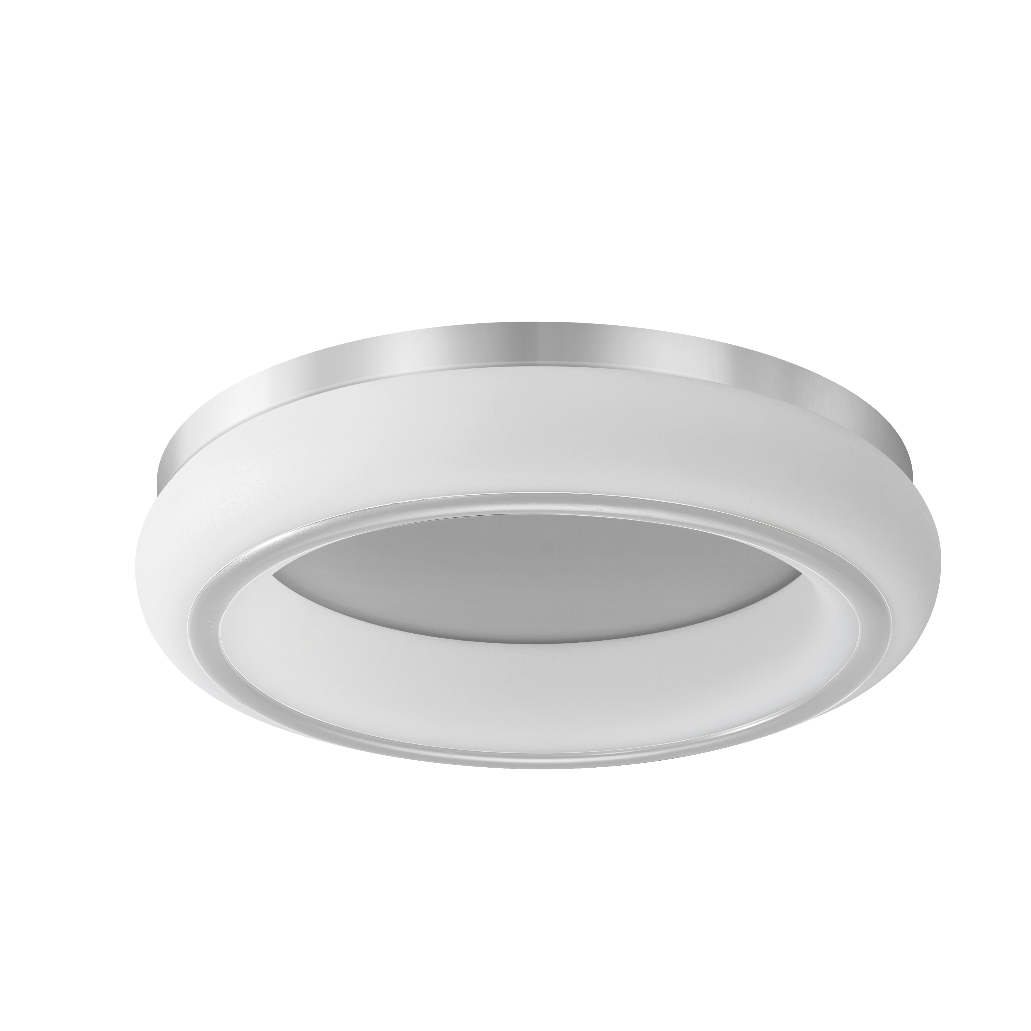 Plafón Paris 48W LED Blanco/Plata, diseño moderno y elegante, con mando a distancia y regulación de intensidad. luzguru.com