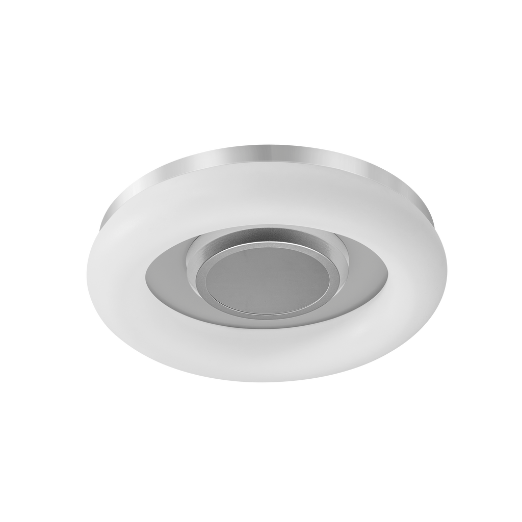 Plafón Paris LED Blanco/Plata de Fabrilamp, diseño moderno y elegante, iluminación regulable con mando a distancia.