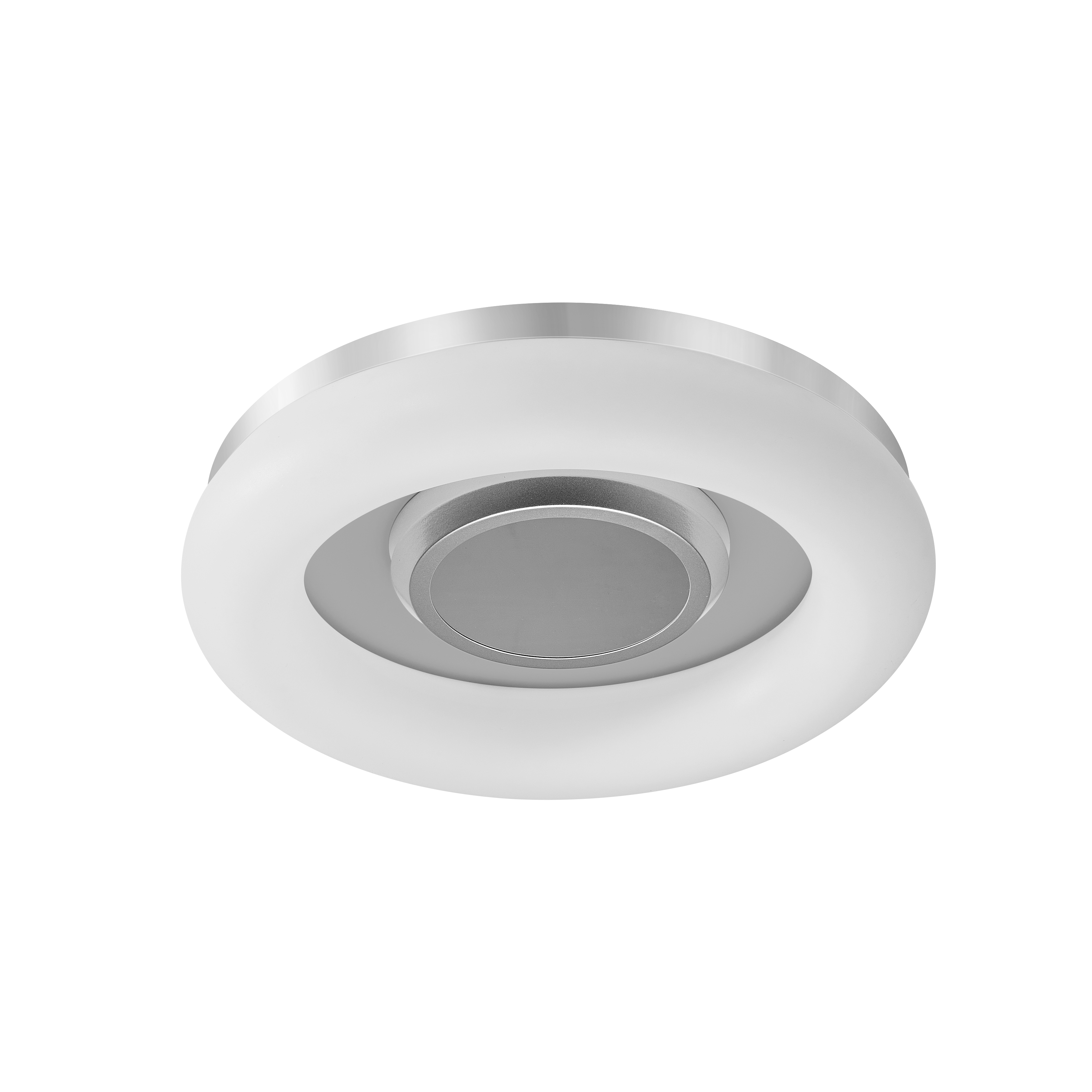 Plafón Paris LED Blanco/Plata de Fabrilamp, diseño moderno y elegante, iluminación regulable con mando a distancia.