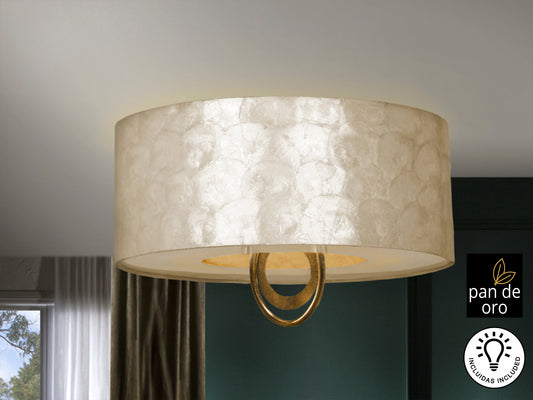 Plafón de Techo Edén Ø55 cm 4 Luces Pan de Oro y Nácar Schuller en ambiente decorado | Schuller
