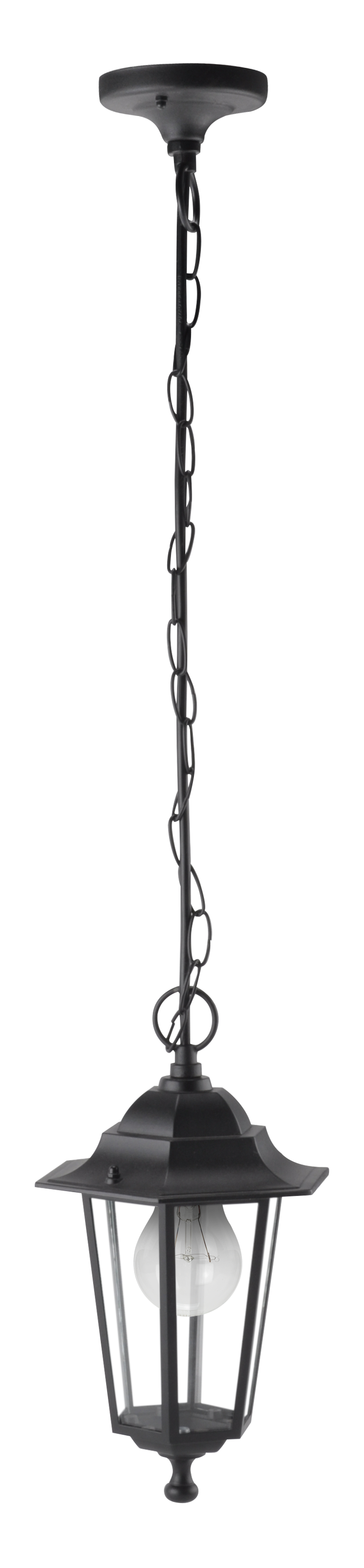 Colgante Auriga fabricado en aluminio color negro, ideal para iluminación exterior resistente y duradera.