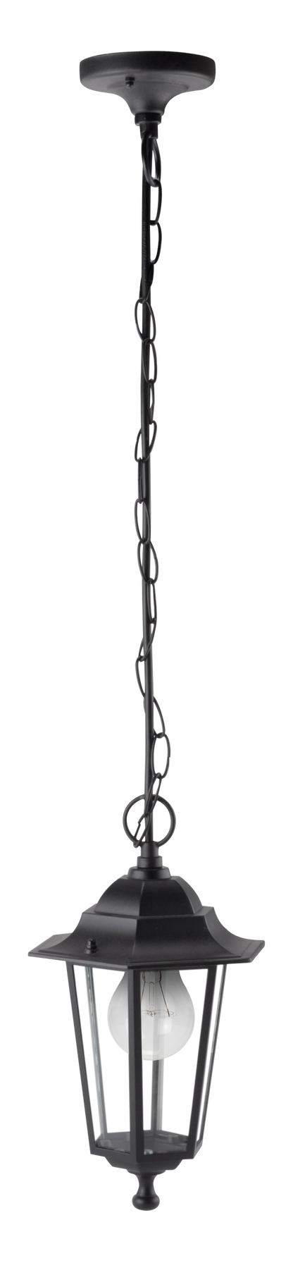 Colgante Auriga fabricado en aluminio color negro, ideal para iluminación exterior resistente y duradera.