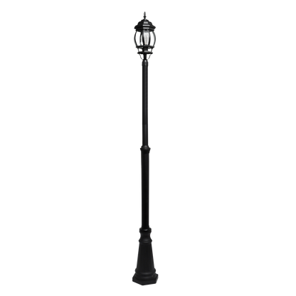 Farola Caelum fabricada en aluminio color negro, ideal para exterior