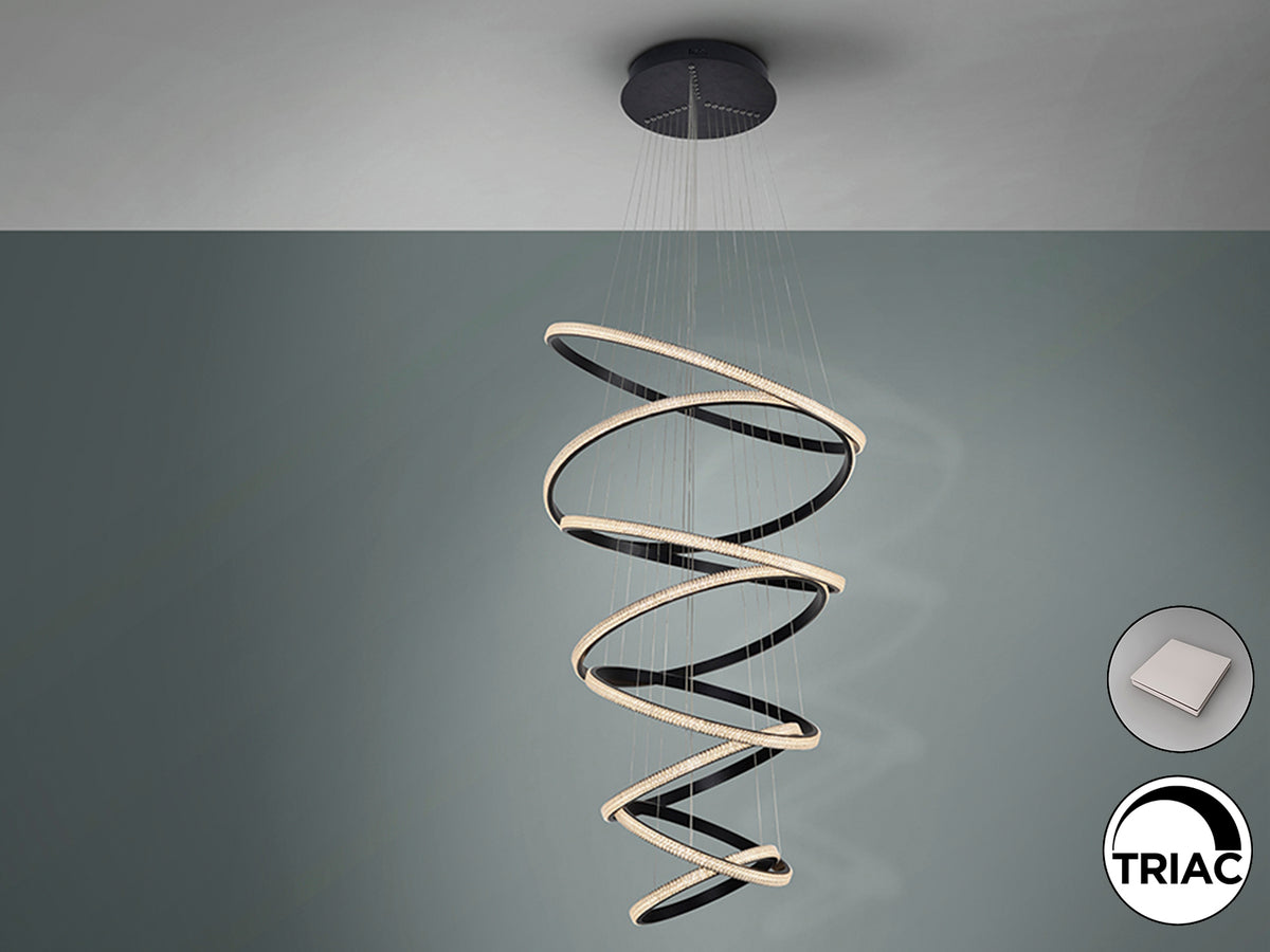 Lámpara Colgante LED Ring 8 Aros Negra Dimable 162W Schuller en ambiente decorado | Schuller