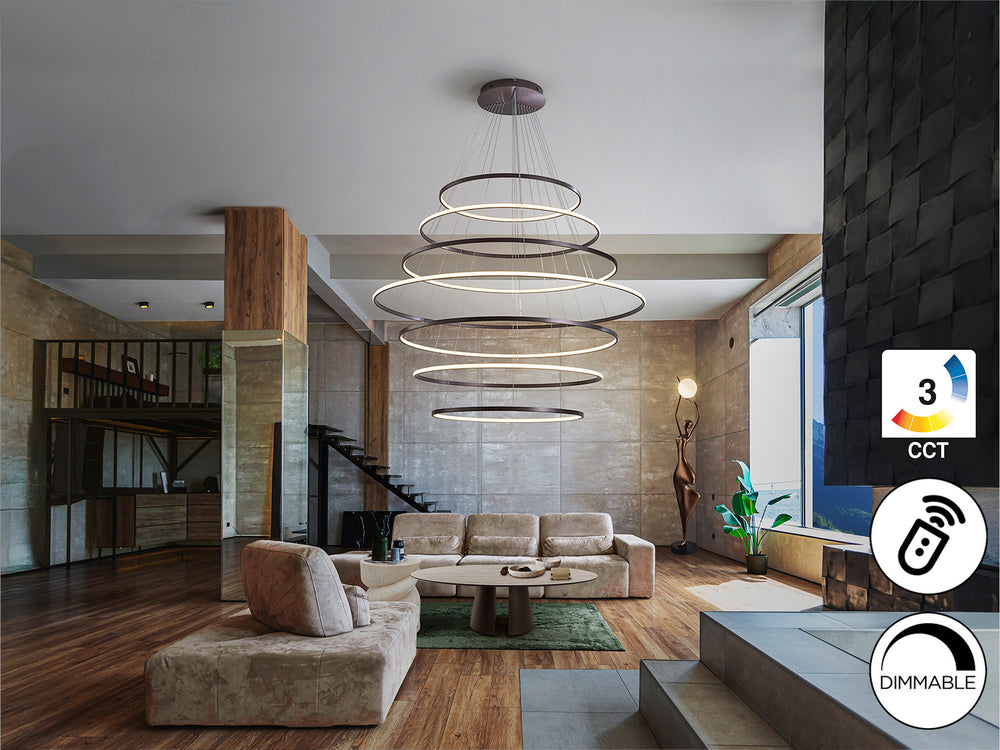Lámpara Colgante LED Odessa 7 Aros 150 cm Bronce Schuller