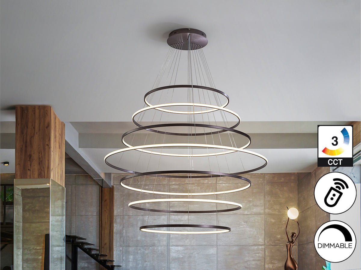 Lámpara Colgante LED Odessa 7 Aros 150 cm Bronce Schuller en ambiente decorado | Schuller