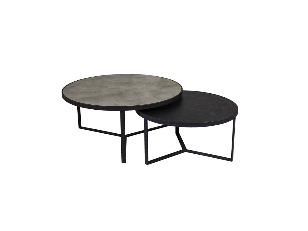 Set de 2 Mesas Auxiliares Naira Metal Negro y Piedra Gris Schuller