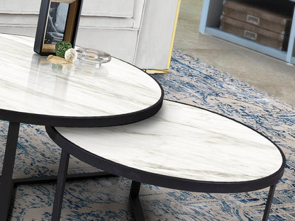 Set de 2 Mesas Auxiliares Naira Mármol Blanco y Negro Mate Schuller en ambiente decorado | Schuller