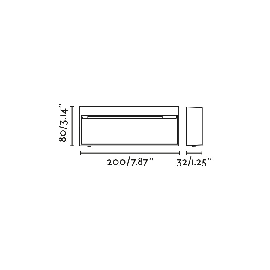 Plano con medidas de Aplique de Exterior DUNE R Rectangular 6W 4CCT Faro - Marrón óxido · Ref. 71968
