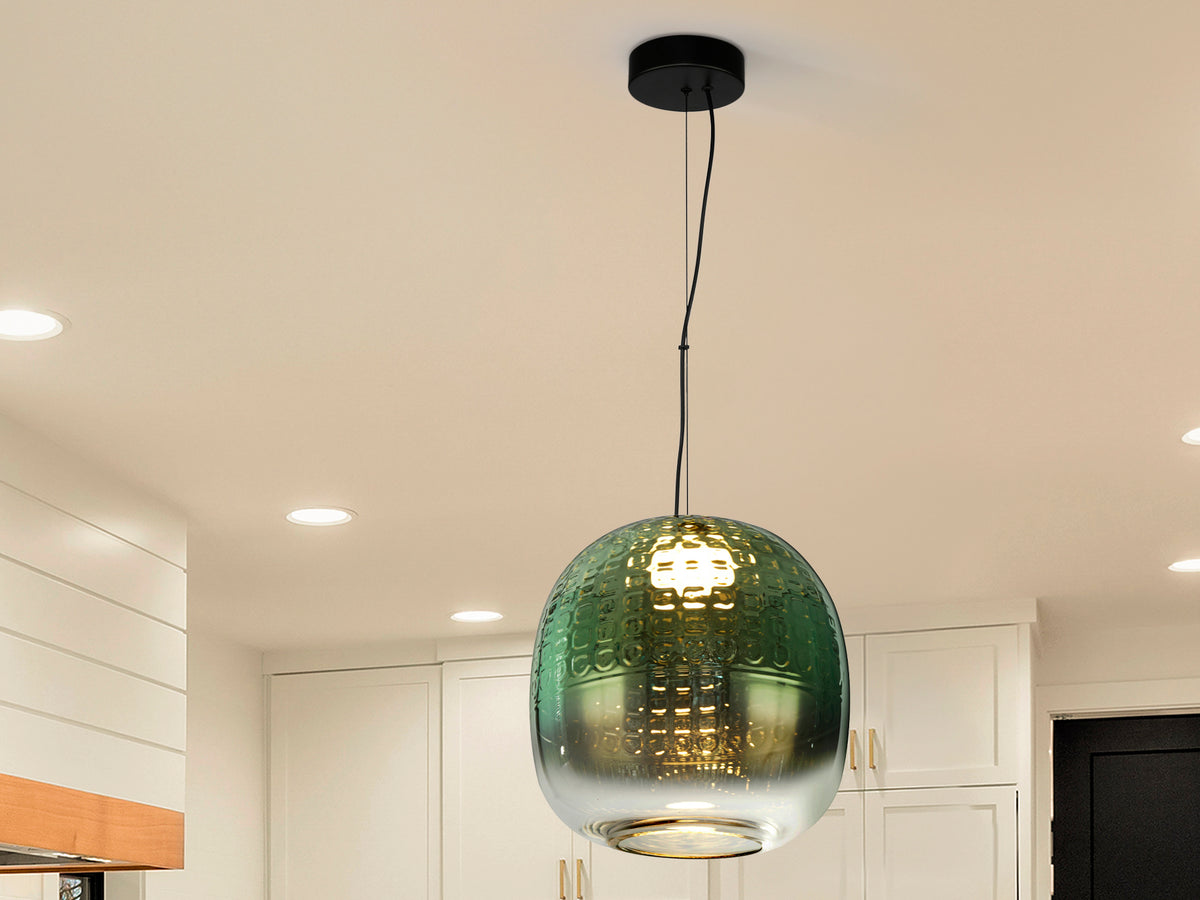 Lámpara Colgante Mares 29 cm Verde Degradado Negro Mate Schuller en ambiente decorado | Schuller