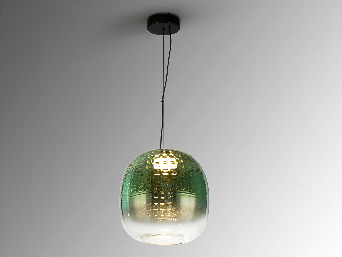 Lámpara Colgante Mares 29 cm Verde Degradado Negro Mate Schuller en ambiente decorado | Schuller