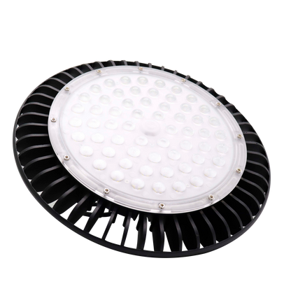 Campana Monzonita 200W negra, vista frontal, iluminación LED de alta potencia, IP65, Fabrilamp.