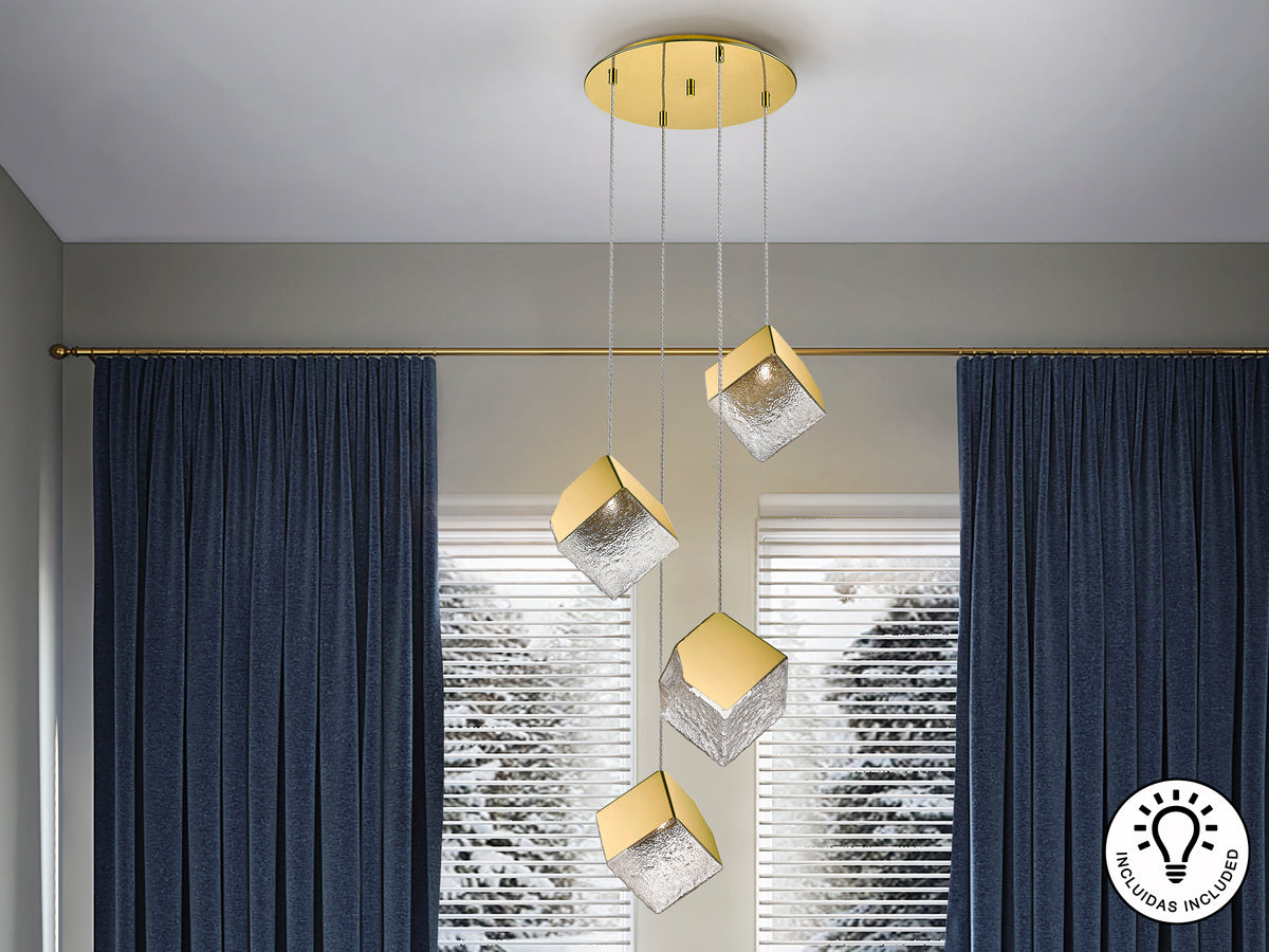 Lámpara Colgante Priscila 4 Luces Oro Cristal Texturizado Schuller en ambiente decorado | Schuller · Ref. 720403