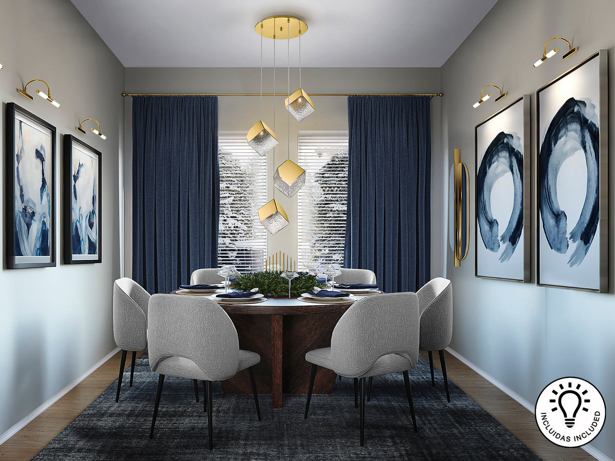 Lámpara Colgante Priscila 4 Luces Oro Cristal Texturizado Schuller en ambiente decorado | Schuller