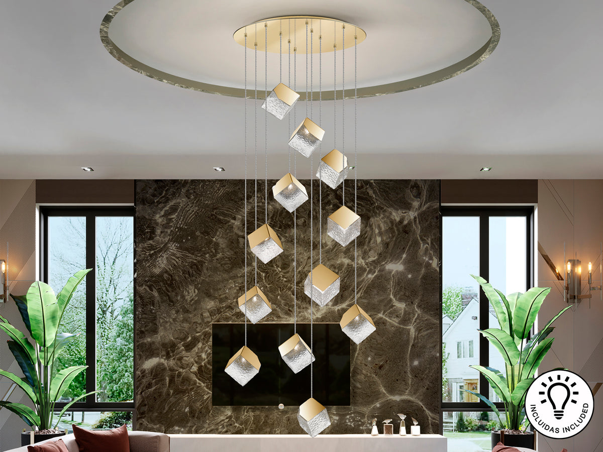 Lámpara Colgante Priscila 12 Luces 90 cm Acabado Oro Schuller en ambiente decorado | Schuller