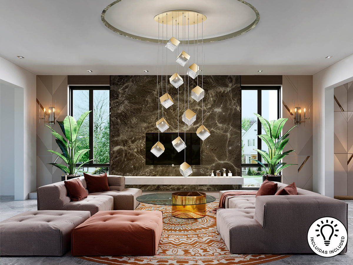 Lámpara Colgante Priscila 12 Luces 90 cm Acabado Oro Schuller en ambiente decorado | Schuller