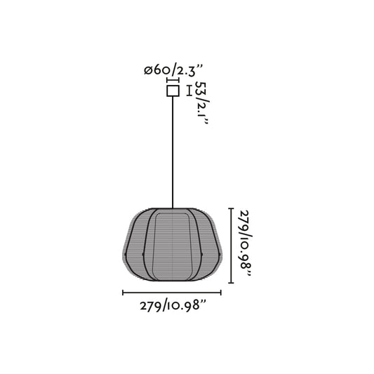 Plano con medidas de Lámpara Colgante Exterior NARITA Negro Jaula IP65 FARO