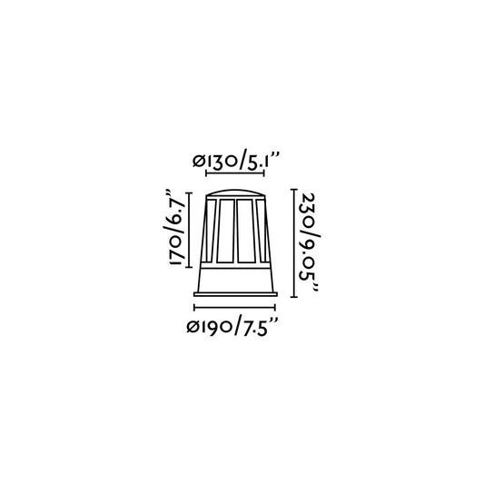 Plano con medidas de Baliza de Superficie para Exterior SURAT 23 cm E27 LED 15W Gris Oscuro FARO