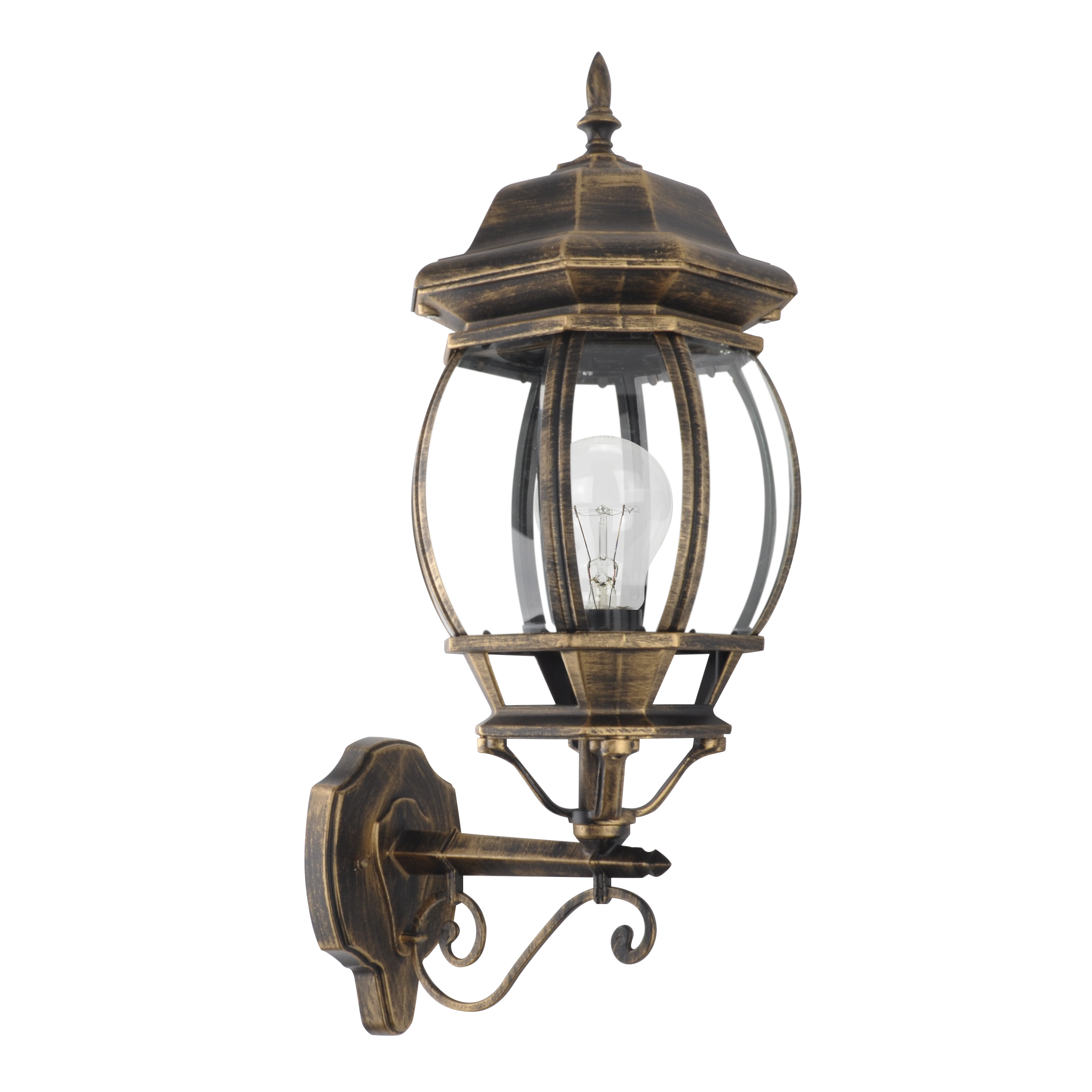 Aplique exterior Caelum de aluminio negro y oro, diseño clásico y resistente al agua IP44 de Fabrilamp.