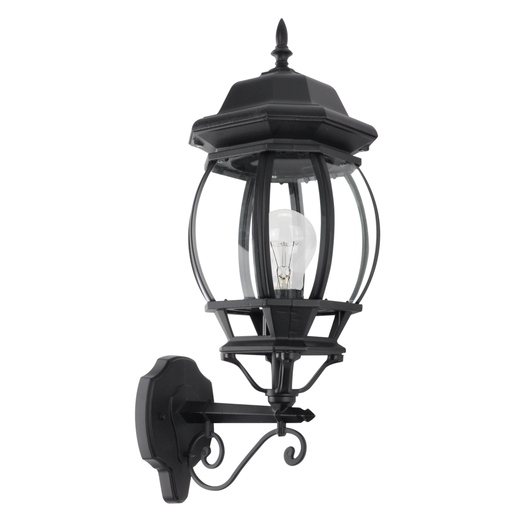 Aplique exterior de aluminio Caelum negro de Fabrilamp, ideal para iluminación exterior, resistente al agua IP44.