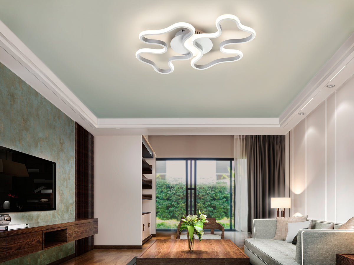Plafón de Techo LED Marea Grande Blanco Arenado 28W Schuller en ambiente decorado | Schuller