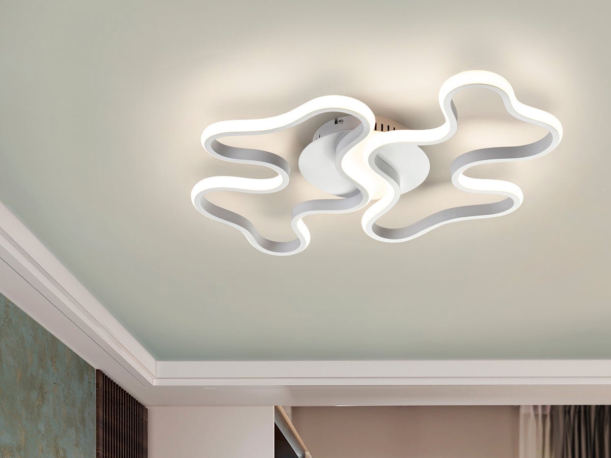 Plafón de Techo LED Marea Grande Blanco Arenado 28W Schuller en ambiente decorado | Schuller
