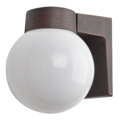 Aplique Procyon fabricado en aluminio color marrón con difusor de policarbonato blanco.