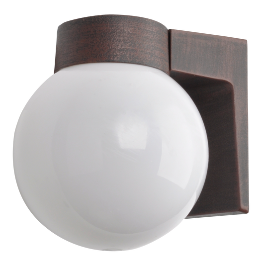 Aplique Procyon fabricado en aluminio color marrón con difusor de policarbonato blanco.