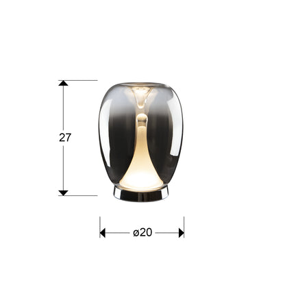 Plano con medidas de Lámpara de Sobremesa Suspiro 27 cm LED Cromo y Cristal Smoke Schuller