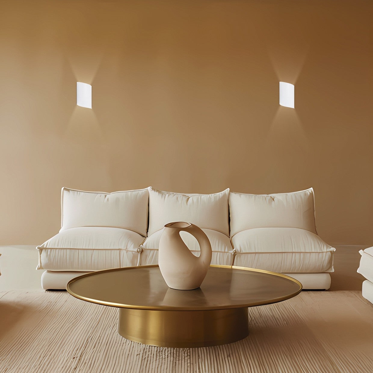 Aplique de pared KRIM blanco instalado en ambiente moderno - Vista lateral