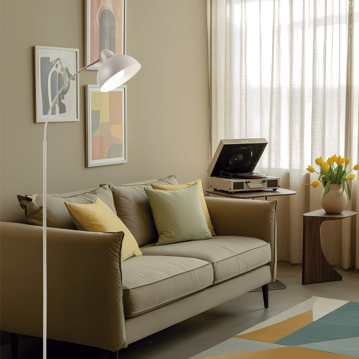 Pie de salón Niu Beig instalado en salón moderno - Ambiente acogedor