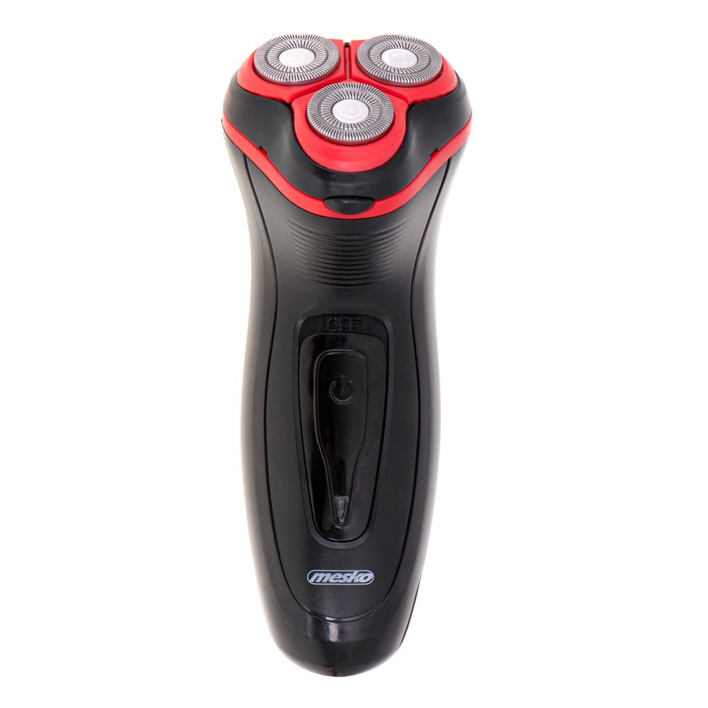 Afeitadora inalámbrica Fabrilamp con 3 cabezales, mostrando su diseño negro y rojo.