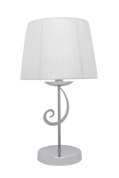 Sobremesa Luxor Cromo con pantalla blanca, diseño clásico y elegante de Fabrilamp. Disponible en luzguru.com