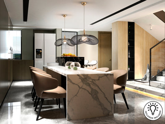Lámpara Colgante Forma 1 Luz Oro y Negro Schuller en ambiente decorado | Schuller