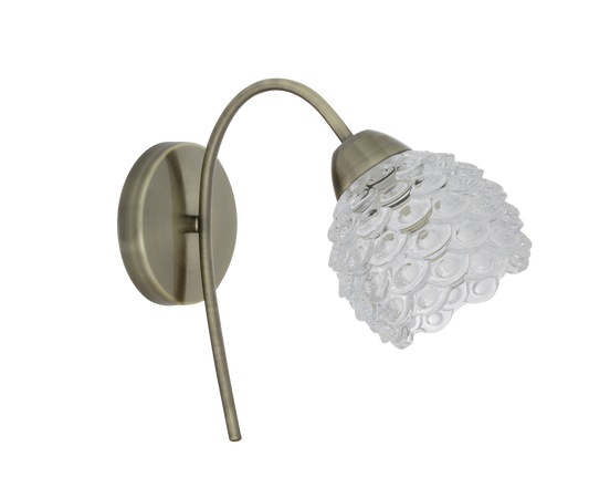 Aplique Bagan fabricado en metal color cuero con tulipa de cristal transparente