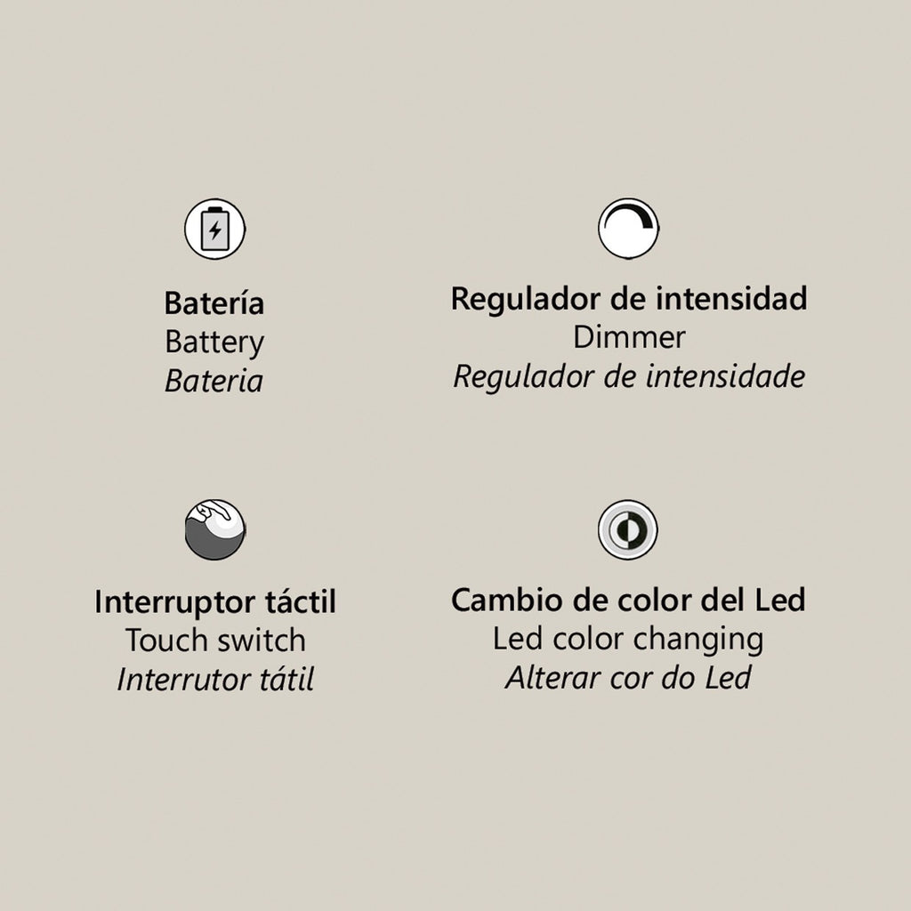 Vista lateral de la lámpara sobremesa LED Hall en latón con medidas
