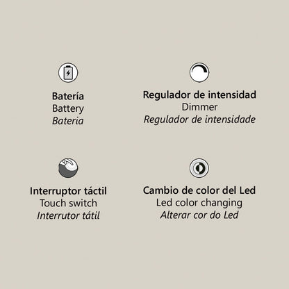 Vista lateral de la lámpara sobremesa LED Hall en latón con medidas
