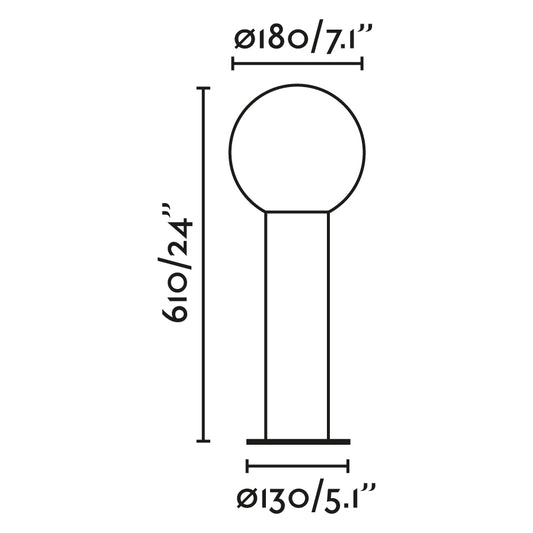 Plano con medidas de Baliza Exterior MOON 610 61 cm Gris Oscuro FARO